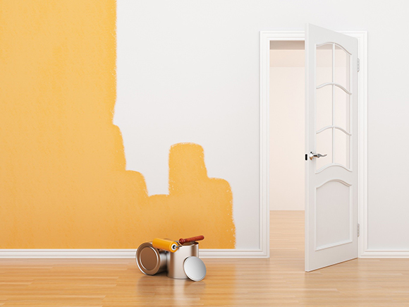 Painting of an empty room. Renovation house. 3D illustration